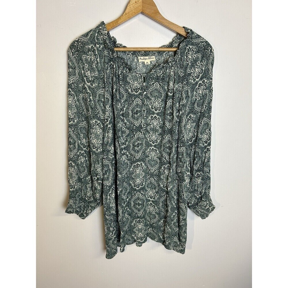 Índigo Rose Plus Size Top Blouse Size 3X Paisley Boho Confortable‎  Coquette
